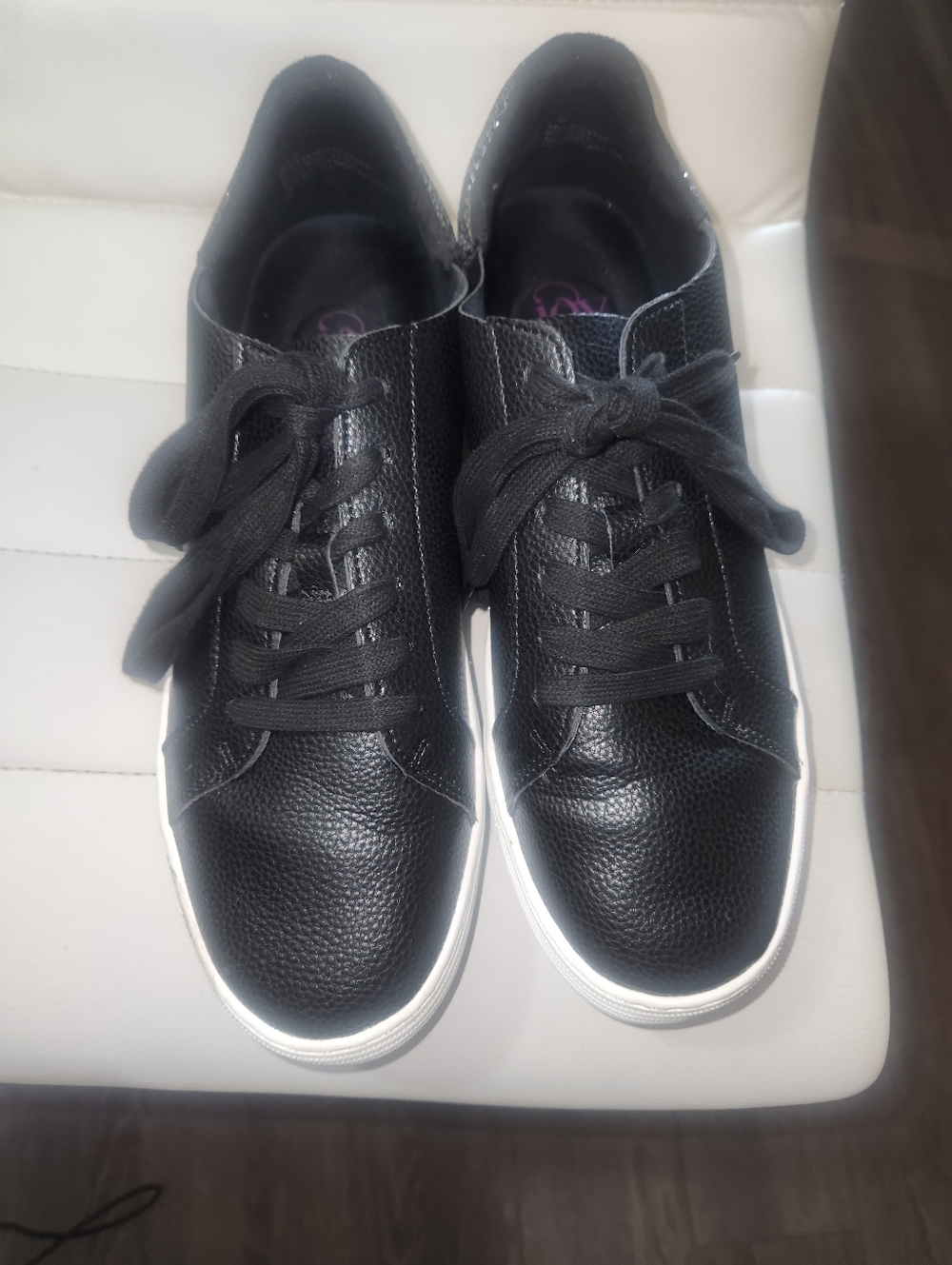Joy Black Leather Lace-Up Sneakers with White Sole